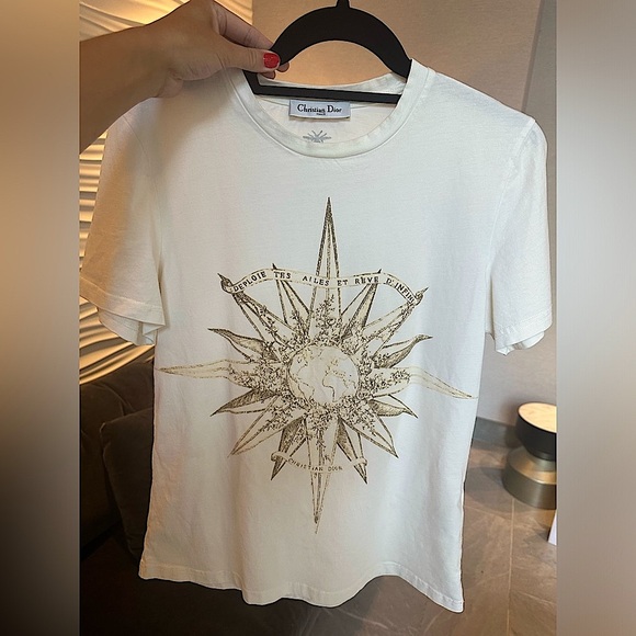 Christian Dior Cotton Graphic Print Crew-Neck T-Shirt Size Medium Natural White - Picture 3 of 16